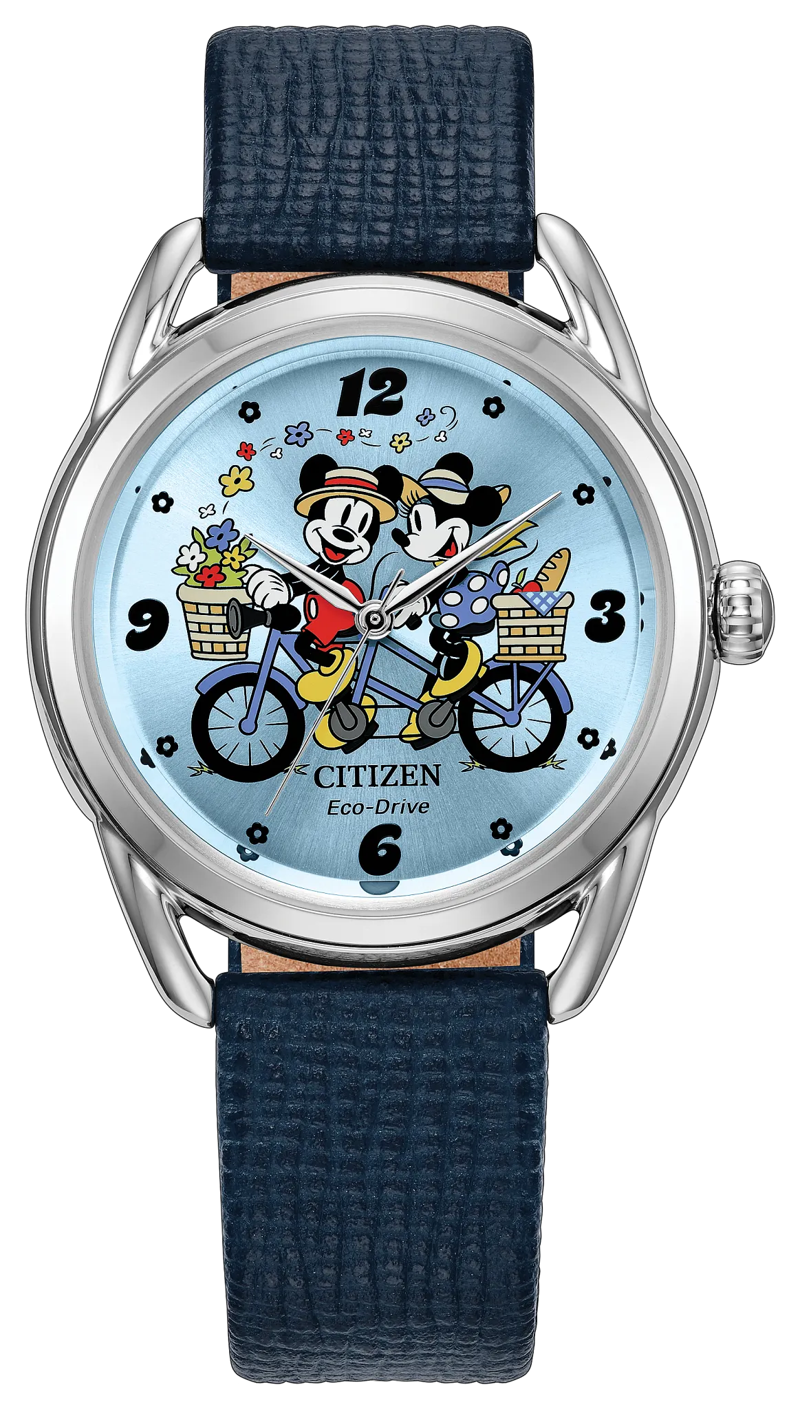 Mickey Mouse and Minnie Mouse Picnic Pedal Blue Dial Leather Strap